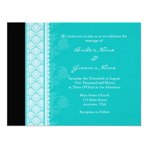 A2 Turquoise One-Side Damask Wedding Invitations