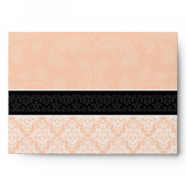 A7 Apricot Black Damask Monogram Wedding Envelopes