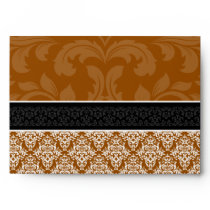 A7 Brown Black Damask Monogram Wedding Envelopes