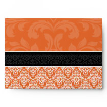 A7 Dark Orange Damask Monogram Wedding Envelopes