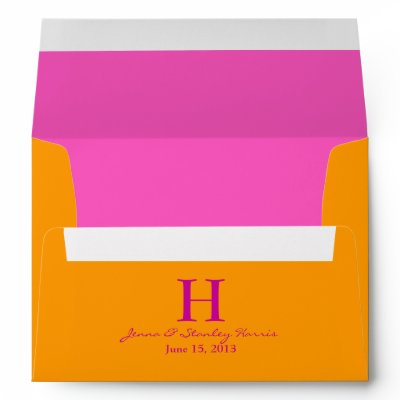 5x7 tangerine orange and hot pink modern wedding envelopes printed with your