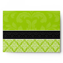 A7 Lime Green Black & White Damask Lined Envelopes
