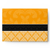 A7 Orange Black Damask Monogram Wedding Envelopes