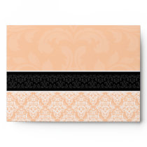 A7 Peach Black Damask Monogram Wedding Envelopes