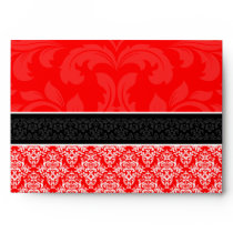 A7 Red Black Damask Monogram Wedding Envelopes