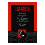 A7 Red & Black Raven Damask Halloween Invitations