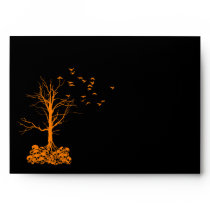 A7 Skull Tree Black and Orange Halloween Envelopes