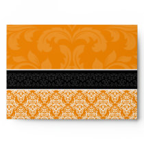 A7 Tangerine  Damask Monogram Wedding Envelopes