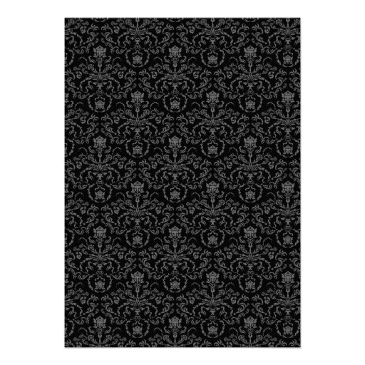 A7 Turquoise Black Damask Monogram Wedding Invite