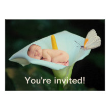 A baby and water lily flower invitation