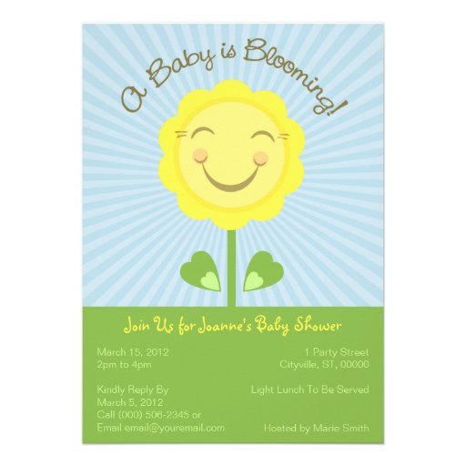 'A Baby is Blooming' Baby Shower Invitation - Blue