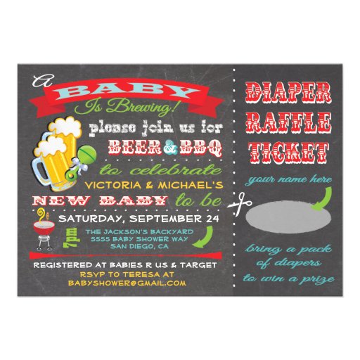 A Baby is Brewing Baby Shower Diaper Ticket Personalized Announcements