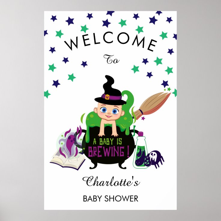 A Baby Is Brewing Halloween Baby Shower Welcome Poster Zazzle