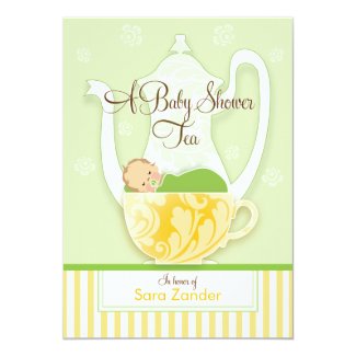A Baby Shower Tea Party | Gender Neutral 5x7 Paper Invitation Card