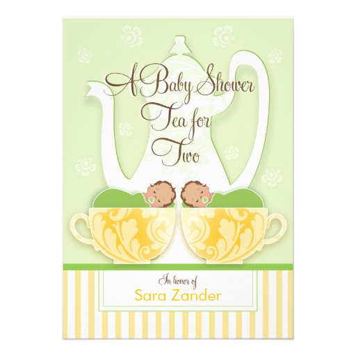 A Baby Shower Tea Party  |  Gender Neutral Twins Personalized Invitation