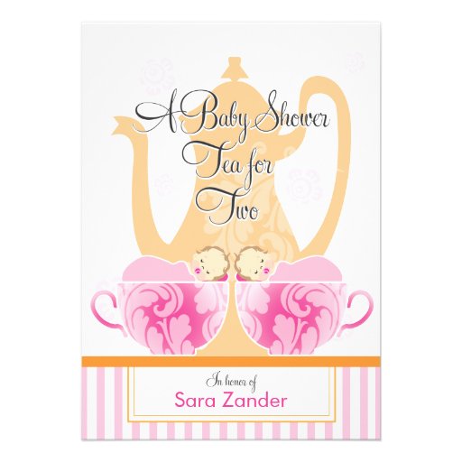 A Baby Shower Tea Party  |  Twin Girls Custom Invites (front side)