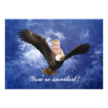A baby's eagle adventure in blue invitations