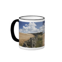 A Barbed Wire Fence Built Along A Stone Fence Coffee Mugs