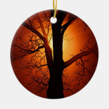 A  Bare Tree At Sunset Christmas Ornaments