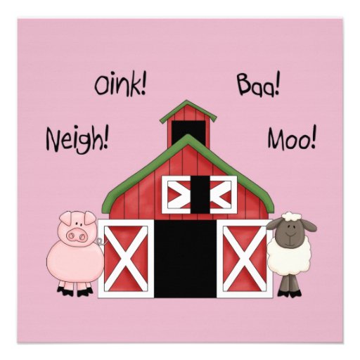 A Barnyard Birthday - Farm-themed Girl Invitation