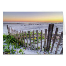 A Beach Fence at Sunset Greeting Cards