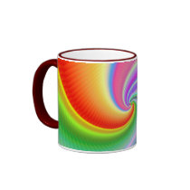 A beautifully coloured mug with a fractal theme
