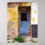 A beautifuly rustic old blue door in CRETE, Greece Print