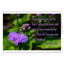 A Bee flying over a purple flower Hebrews 13:5