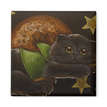 A BLACK CAT IN A BROOM - HALLOWEEN Magnet