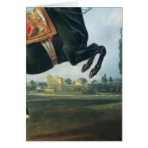 A black horse performing the Courbette Greeting Card