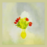 a bouquet of red flowers in yellow vase Poster posters