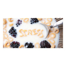 A bowl of alphabet cereal pieces floating in milk photo card template