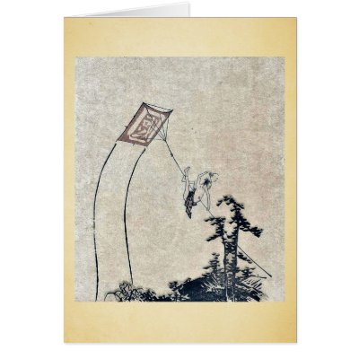 A boy flying a kite Ukiyoe Card by hokusai_art