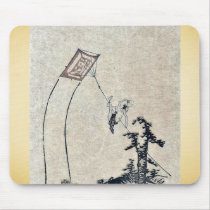 A boy flying a kite Ukiyoe Mouse Pads
