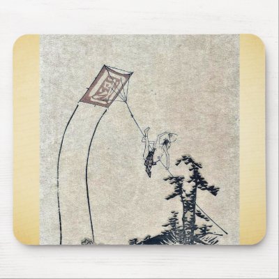 A boy flying a kite Ukiyoe Mouse Pads by hokusai_art