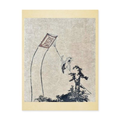 A boy flying a kite Ukiyoe Post Cards by hokusai_art
