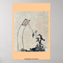 A boy flying a kite Ukiyoe Poster