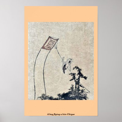 A boy flying a kite Ukiyoe Poster by hokusai_art