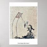 A boy flying a kite Ukiyoe Poster