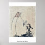 A boy flying a kite Ukiyoe Poster