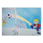 A boy's first goal playing football greeting card