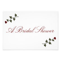 "A Bridal Shower" - Two Red Long Stem Roses Custom Invite