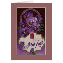 A Bright New Year Purple Pansy Flower Greeting Cards