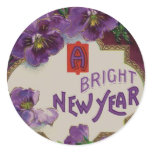 A Bright New Year Purple Pansy Flower Round Stickers