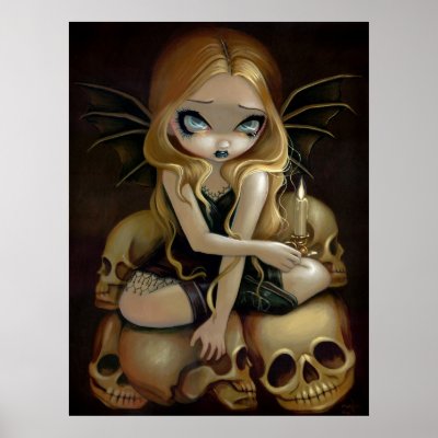 A Candle in the Dark gothic fairy skull Art Print