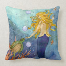 A Chance Encounter Mermaid & Turtle Pillow