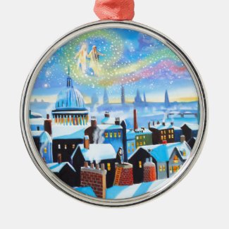 A Christmas Carol Scrooge and ghost of past Round Metal Christmas Ornament