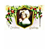 A christmas geeting with a girl decorated with hol t-shirts