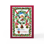 A christmas greeting with a girl with holy leaves