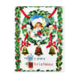 A christmas greeting with a girl with holy leaves